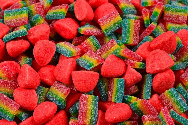 Ассорти разноцветных мармеладных конфет Вид сверху Желейные конфеты