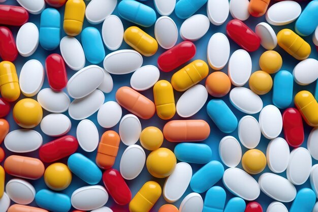 Assorted colorful medication pills closeup