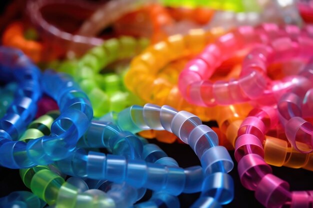 Assorted colorful plastic chain links scattered