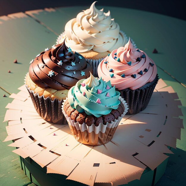 Assorted creamy cupcakes in a box