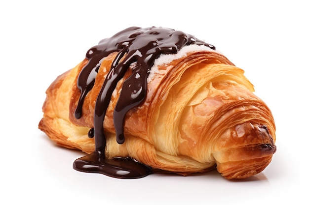 Assorted croissant with chocolate jam milk and cream on isolated white background Compilation