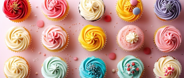 Assorted Cupcakes with Colorful Icing and Toppings