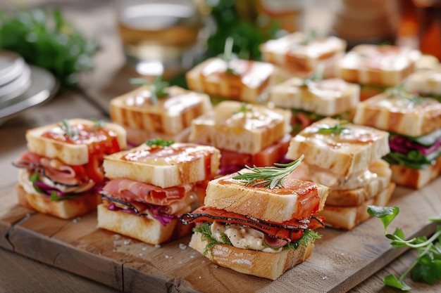 Assorted Deli Sandwiches on Wooden Board with AI generated