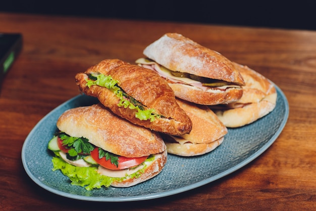 Assorted delicious baguette sandwiches