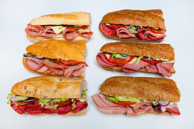 Assorted delicious baguette sandwiches.  