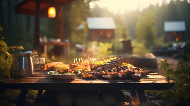 Фото Разнообразное вкусное мясо на гриле с овощами на гриле