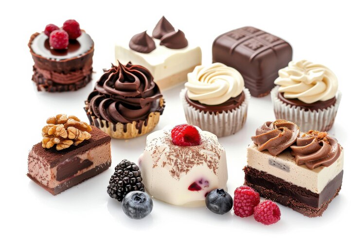 Photo assorted desserts isolated in transparent background