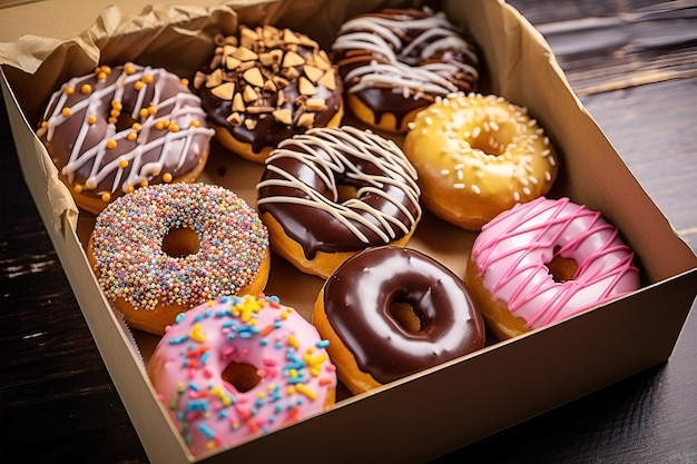 assorted different colorful donut in a box