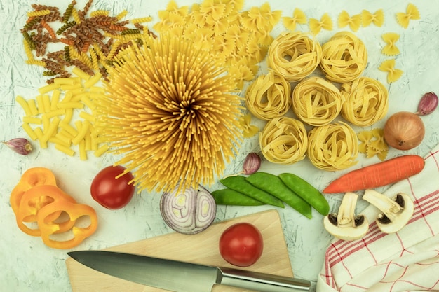 Assorted different types of pasta on the table