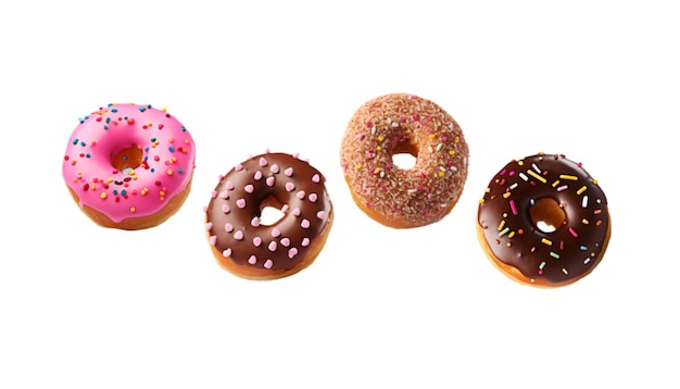 assorted donut flying isolated on a white background
