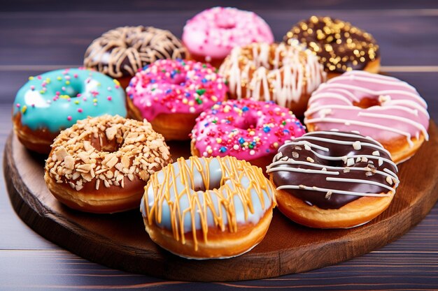 Assorted donuts on a blue background