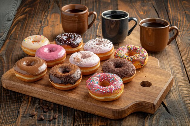 Assorted Donuts on Wooden Tray