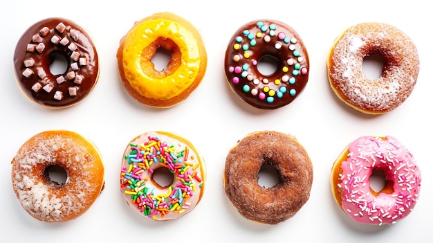 Assorted Doughnuts Arranged in a Row