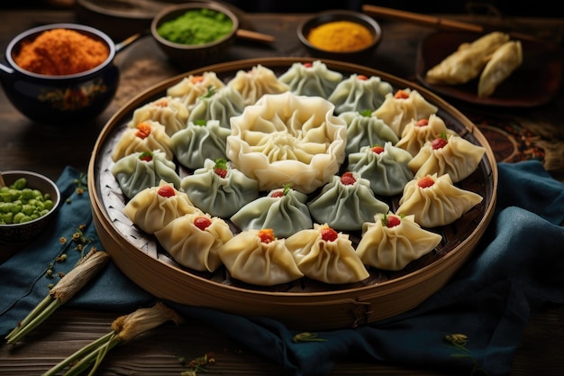 Assorted dumplings with various foldings