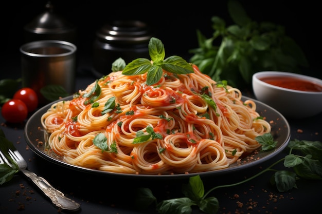 Photo assorted enticing spaghetti dishes with various pasta types and flavorful sauces