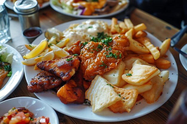 Assorted Fish and Chips on a Plate