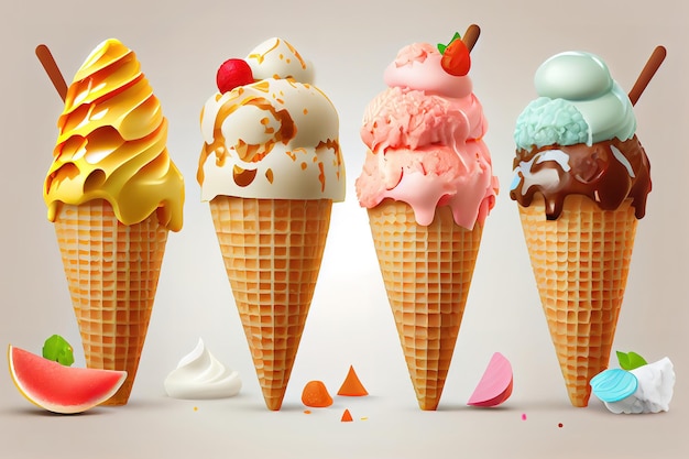 Photo assorted flavored ice creams generative ai