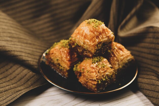 Assorted Flavors of Turkish baklava with pistachio and other Turkish sweets