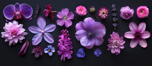 Assorted Flowers on Black Background