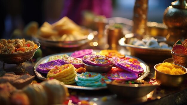 Assorted Food Displayed on a Table for a Gathering Holi