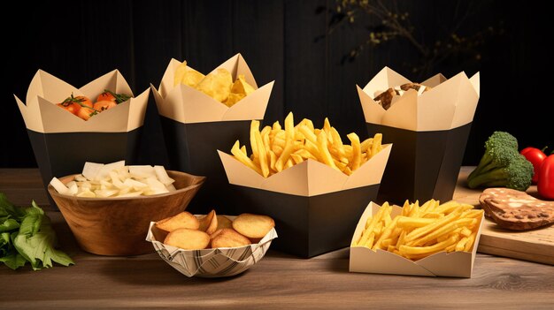 Assorted Food Items Packed in Paper Bags on Table Easily Discoverable Stock Image with Generative AI