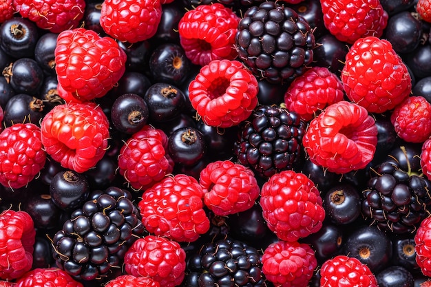 Assorted Fresh Berries Closeup Raspberries Blackberries and Blueberries Background Texture