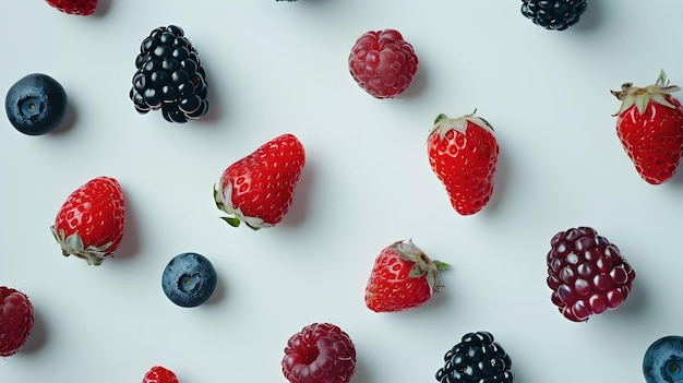 Assorted Fresh Berries Laid Out Neatly on Light Background Perfect for Healthy Eating Concepts Colorful Natural and Delicious AI