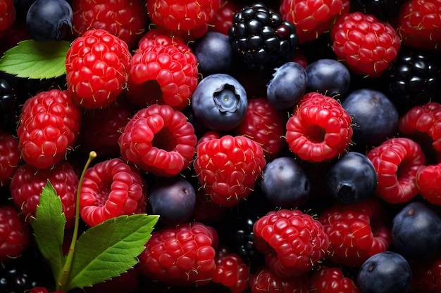 Assorted Fresh Berries Mix on Organic Background Fresh Fruit and Food Concept with Raspberries