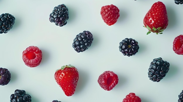 Assorted fresh berries scattered on a light background perfect for healthy lifestyle themes simple and clean food photography style ideal for dietary blogs AI