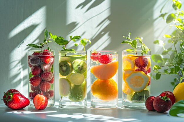 Assorted fresh fruit cups with mint garnish healthy snack option