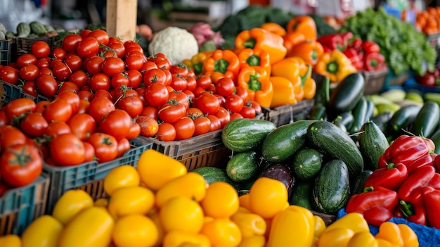 Assorted Fresh Fruits and Vegetables on Display Spring