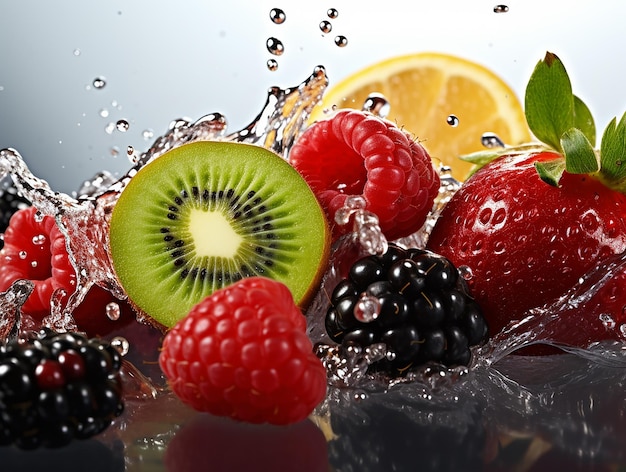 Assorted fresh fruits on white background