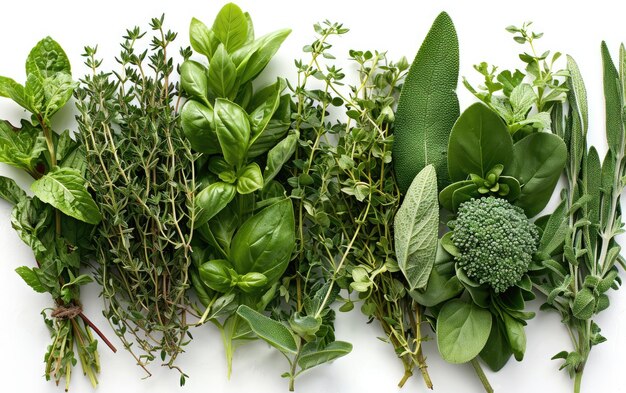 Assorted Fresh Herbs Arranged on a Table for Cooking and Seasoning