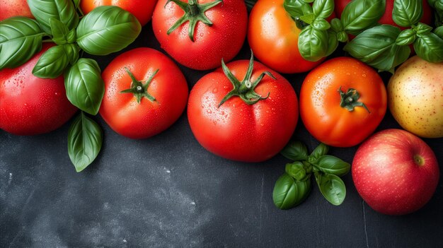 Assorted Fresh Vegetables Including Tomatoes Arranged on Table