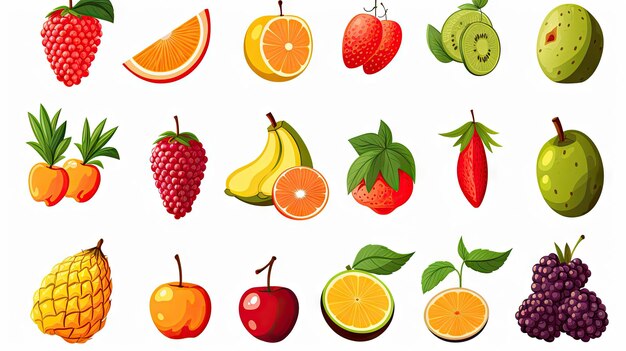 Photo assorted fruit icons apple orange banana and more beautifully arranged in a vibrant collection