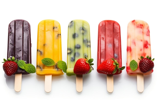 Assorted Fruit Popsicles Collection on Stick Generative AI