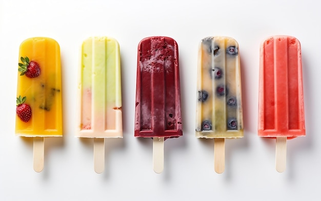 Assorted Fruit Popsicles Collection on Stick Generative AI
