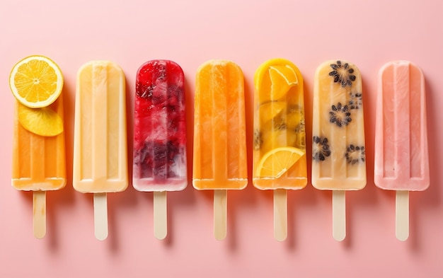 Assorted Fruit Popsicles Collection on Stick Generative AI