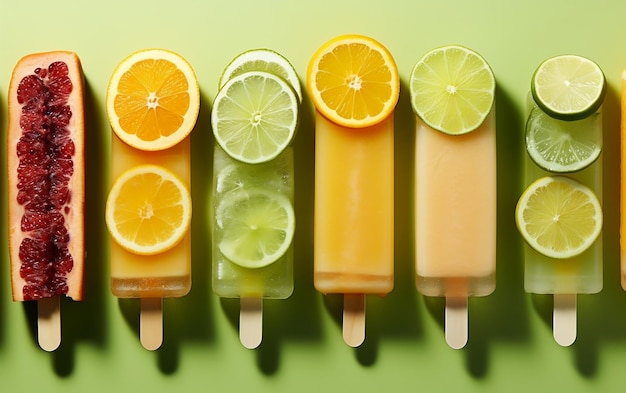 Assorted Fruit Popsicles Collection on Stick Generative AI