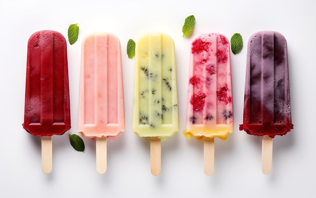 Assorted Fruit Popsicles Collection on Stick Generative AI