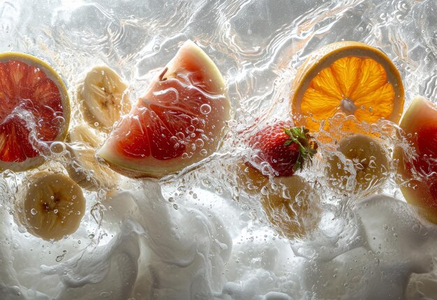 Photo assorted fruit submerged in water