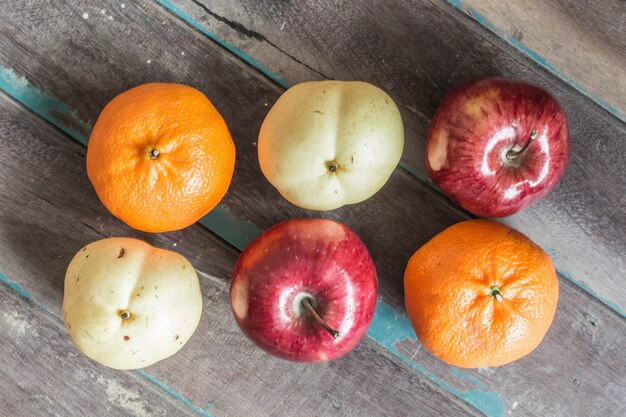 Assorted fruit on  wood