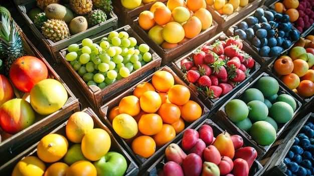 Assorted fruits in baskets