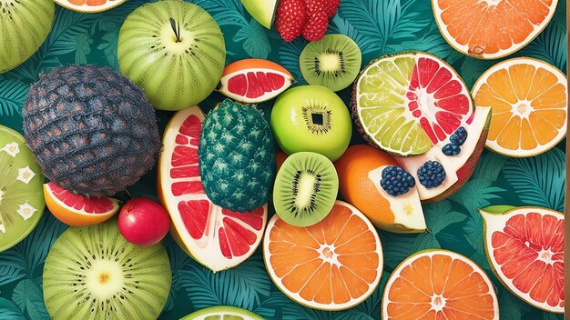 Photo assorted fruits in a colorful and artistic arrangement