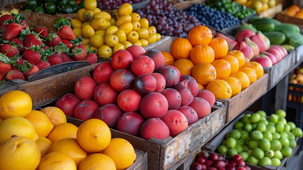 Foto una varietà di frutta esposta al mercato