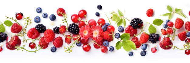 Assorted fruits and mint leaves with water drops Isolated on white background