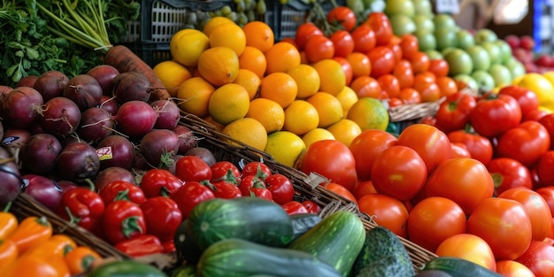 Assorted fruits and vegetables display