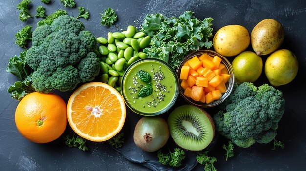 Assorted Fruits and Vegetables on a Table