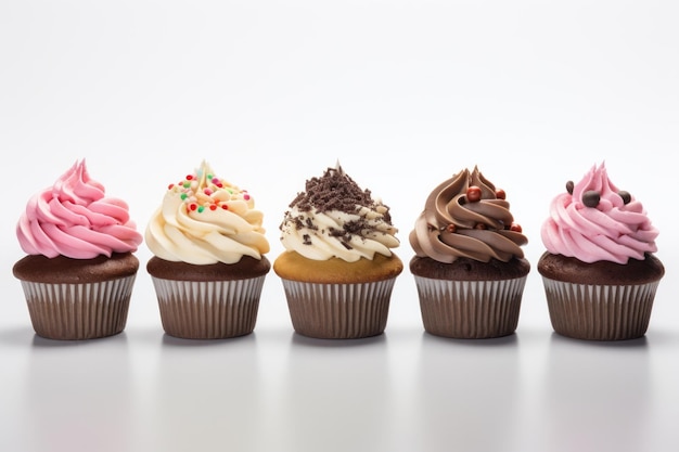 Assorted Gourmet Cupcakes on White Background