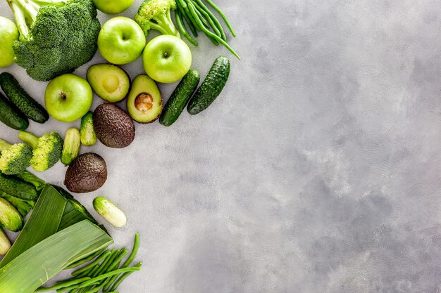 Assorted green vegetables for salad or smoothies